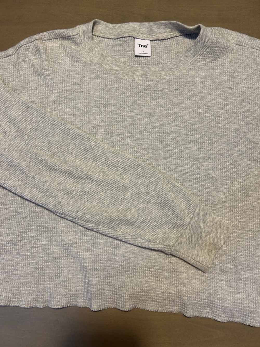 TNA Gray Waffle-Knit Crewneck top